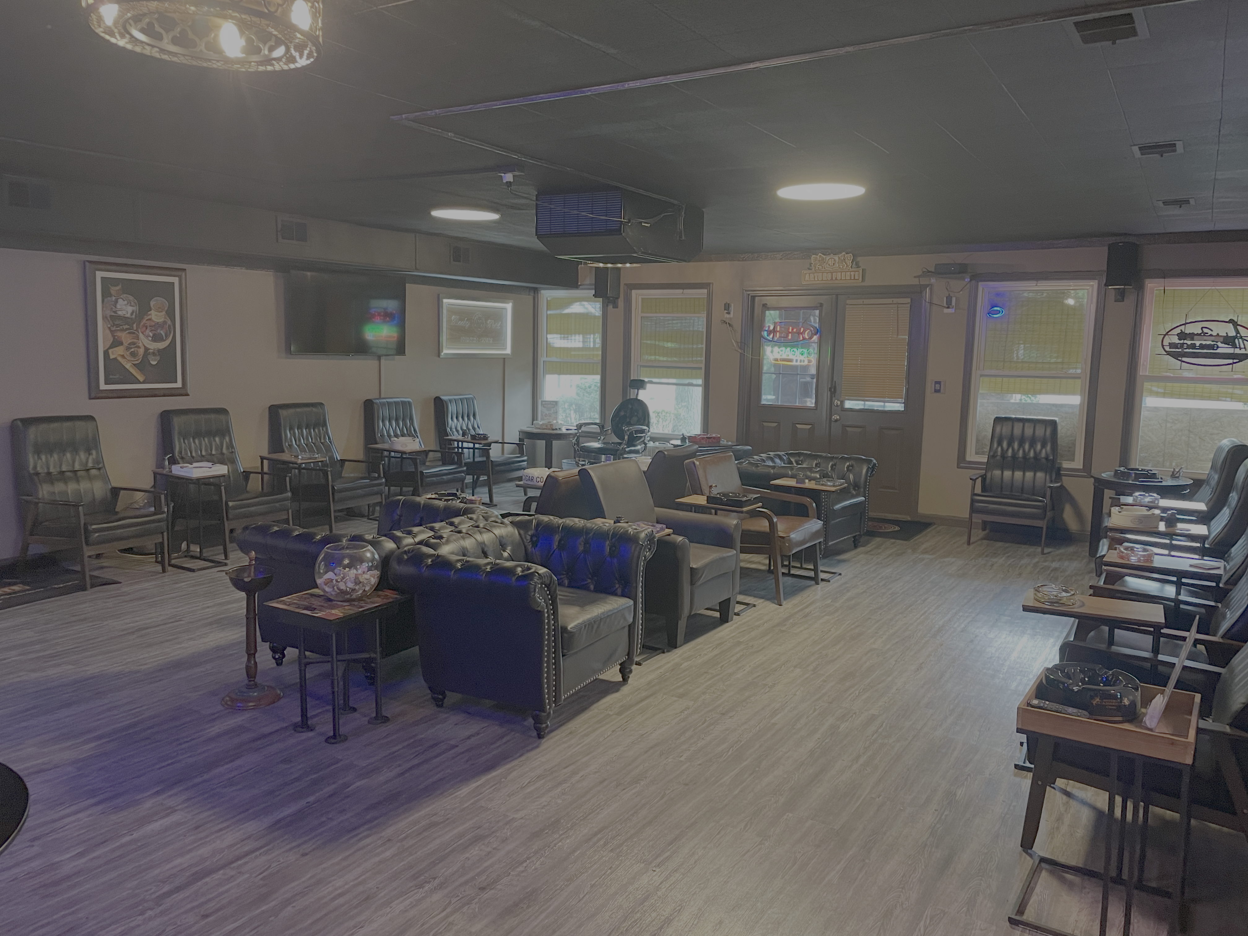 The empty main lounge at The Office Cigar Lounge