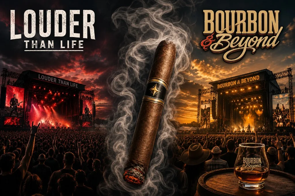 A lit cigar between Louder Than Life and Bourbon & Beyond festival stages