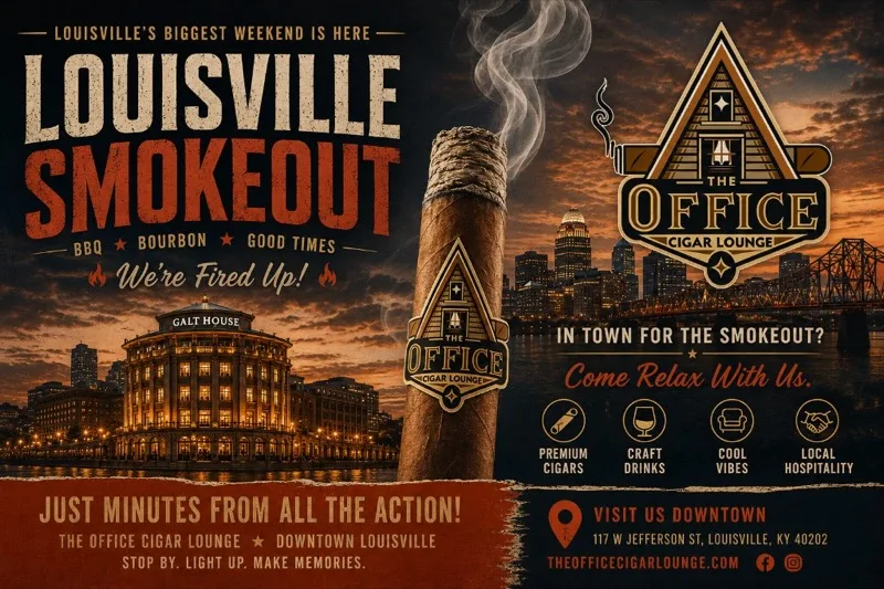 Louisville Smoke Out cigar festival promotional graphic featuring the Galt House and The Office Cigar Lounge
