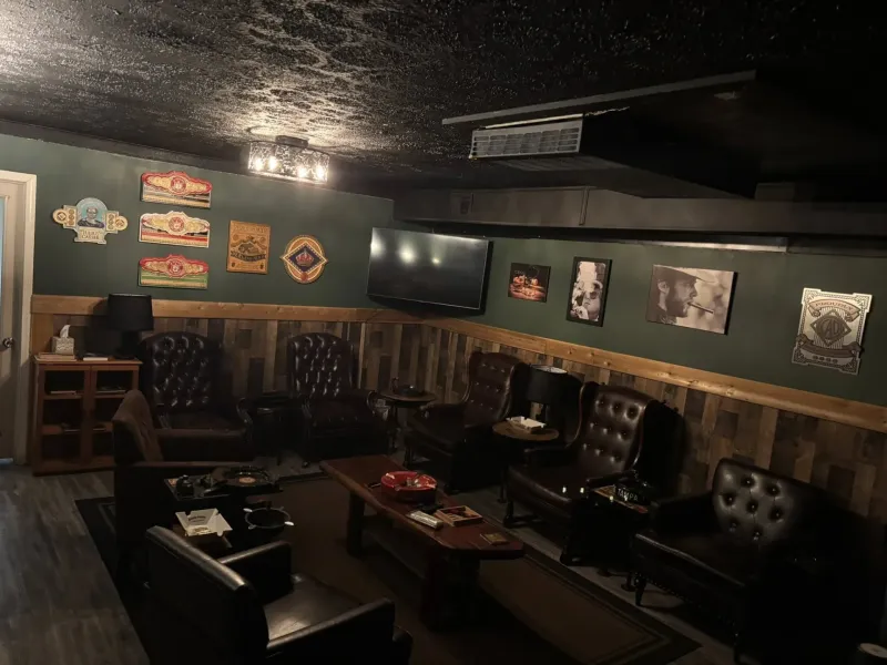 The private upstairs VIP cigar lounge at The Office Cigar Lounge in New Albany, IN